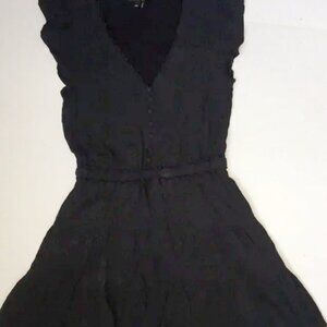 PAIGE Black Flutter Sleeve Mini Dress Scallop Trim, Button Front | Size – XS